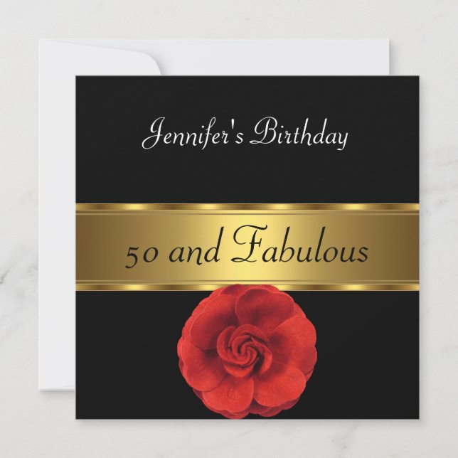 Invitation 50e anniversaire Fleur Rouge Noir Or Fabuleux (Devant)