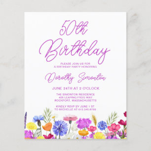 Invitation 50e Anniversaire Fleur Sauvage Violette