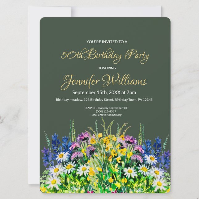 Invitation 50e anniversaire fleurs sauvages d'invitation (Devant)