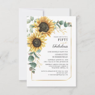 Invitation 50e anniversaire Floral Sunflower Eucalyptus Party