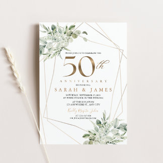 Invitation 50e anniversaire géométrique Eucalyptus