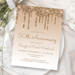 Invitation 50e anniversaire Glitter Drip Or