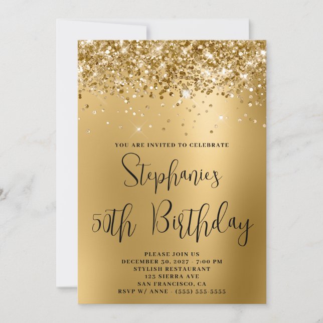 Invitation 50e anniversaire Glittery Golden Glam Gradient (Devant)