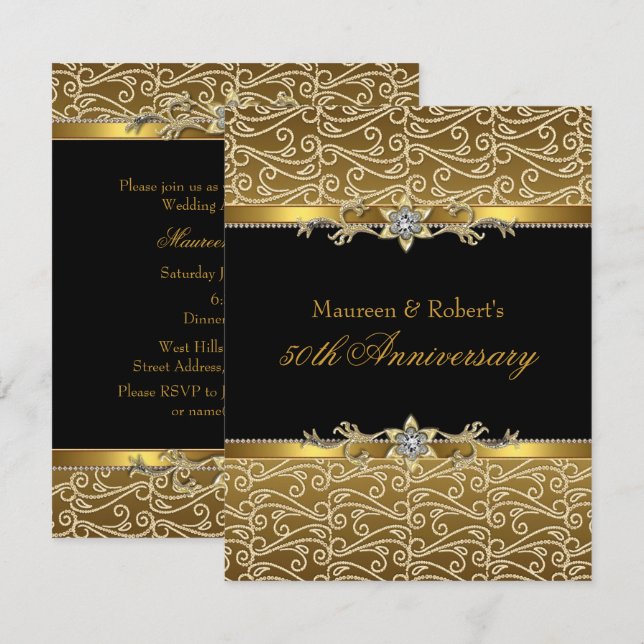 Invitation 50e anniversaire Gold Black Diamond (Devant / Derrière)