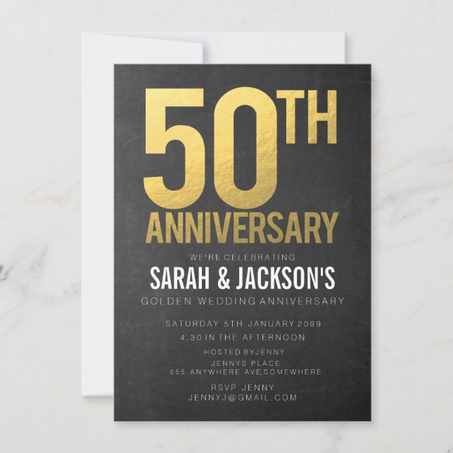Invitation 50e anniversaire Gold Chalkboard Party (Devant)