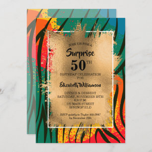 Invitation 50e anniversaire Gold Colorful Zebra