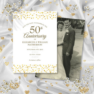 Invitation 50e anniversaire Gold Hearts Photo Enregistrer la 