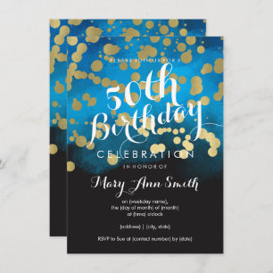 Invitation 50e anniversaire Gold Parties scintillant Blue Wat