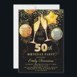 Invitation 50e Anniversaire Gold Parties scintillant Noire Co<br><div class="desc">Une invitation audacieuse et dynamique à la fête du 50e anniversaire avec des lunettes de champagne,  ballons et confettis de parties scintillant d'or,  or sur noir. Faux feuille d'or sur le dos de l'invitation.</div>