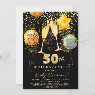 Invitation 50e Anniversaire Gold Parties scintillant Noire Co