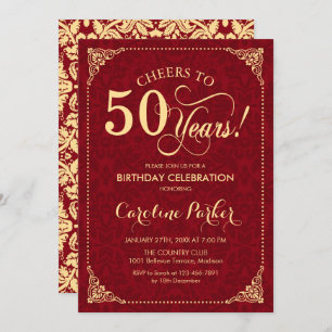 Invitation 50e anniversaire - Gold Red Damask