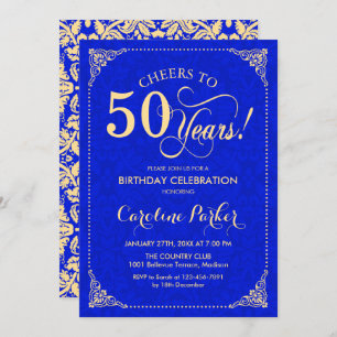 Invitation 50e anniversaire - Gold Royal Blue Damask