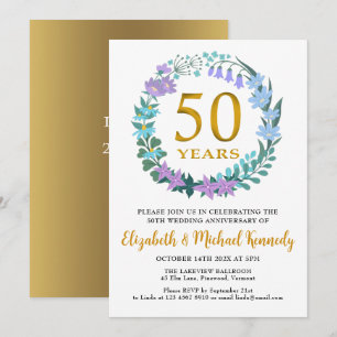 Invitation 50e anniversaire Golden Floral Wreath