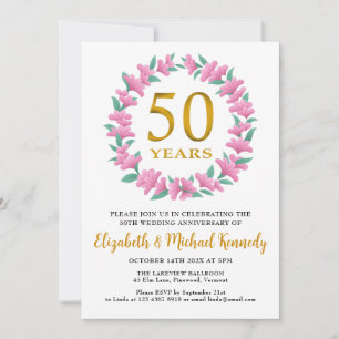Invitation 50e anniversaire Golden Floral Wreath