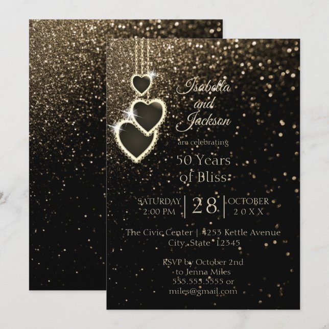 Invitation 50e anniversaire Golden Glitter (Devant / Derrière)