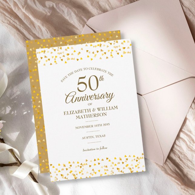 Invitation 50e anniversaire Golden Love Hearts Enregistrer la (Créateur téléchargé)
