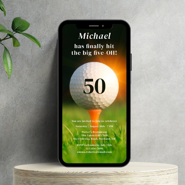 Invitation 50e Anniversaire Golf adulte Cinquante Photo QR Co (Créateur téléchargé)
