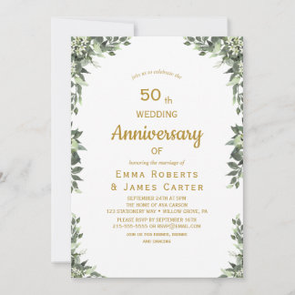Invitation 50e anniversaire Greenery Gold