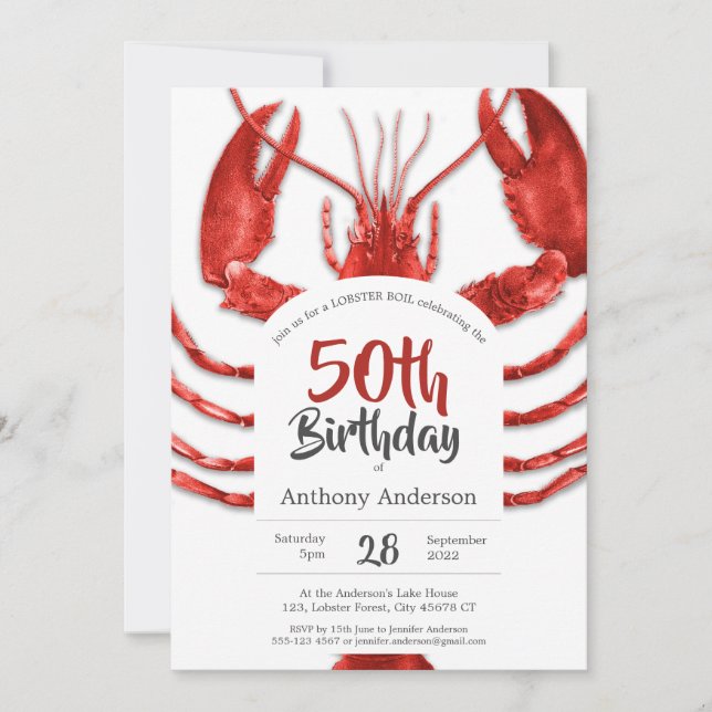 Invitation 50e anniversaire Homard Fun de fruits de mer Été P (Devant)