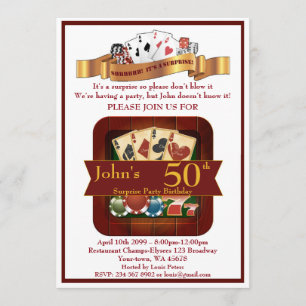 Invitation 50e, Anniversaire Homme Casino, Jeux d'argent, Las