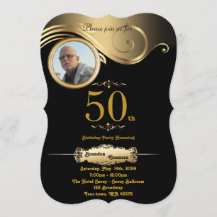 Invitation 50e, Anniversaire Homme de tout âge, art déco, or