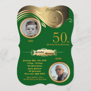 Invitation 50e, Anniversaire Homme de tout âge, art déco, or