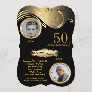 Invitation 50e, Anniversaire Homme de tout âge, art déco, or