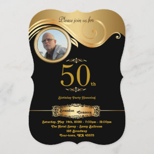 Invitation 50e, Anniversaire Homme de tout âge, art déco, or