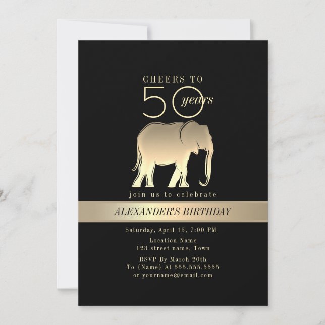 Invitation 50e anniversaire homme noir et or (Devant)