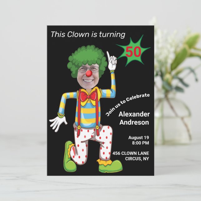 Invitation 50e Anniversaire Hommes Nouveau Clown amusant Epic (Debout devant)