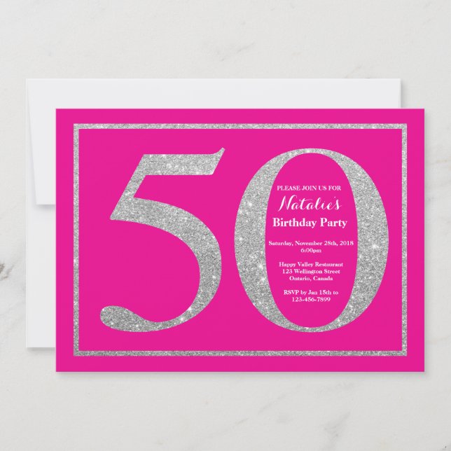Invitation 50e anniversaire Hot rose et Parties scintillant d (Devant)