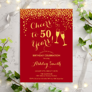 Invitation 50e Anniversaire - Joue À 50 Ans Or Rouge