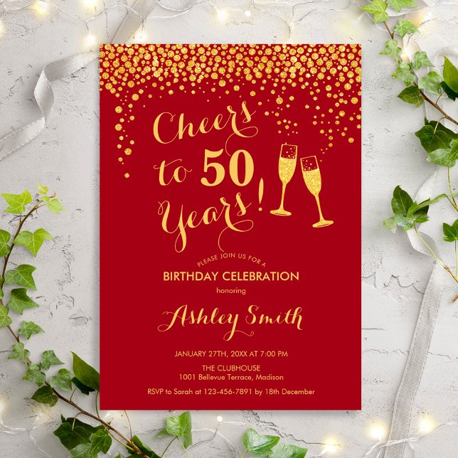 Invitation 50e Anniversaire - Joue À 50 Ans Or Rouge (Créateur téléchargé)