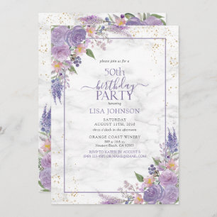 Invitation 50e Anniversaire Lavender Marbre Lilac Or Botaniqu