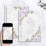Invitation 50e anniversaire Lilac Lavender Aquarelle Marbre<br><div class="desc">Célébrez votre 50e anniversaire en style avec cette magnifique invitation en marbre d'or Lilac Lavender 50e anniversaire! Doté d'élégants lavande lilas et d'éléments botaniques floraux d'eucalyptus, d'éléments d'angle de poussière d'or faux et d'un cadre de lavande lilas contre un arrière - plan en marbre de faux carrera unique, cette invitation...</div>