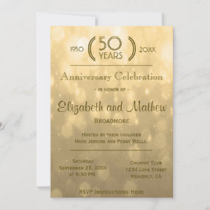 Invitation 50e anniversaire   Lumières Gold Bokeh