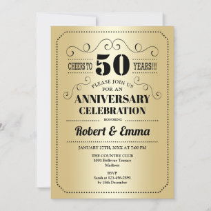 Invitation 50e anniversaire Mariage - Black Gold