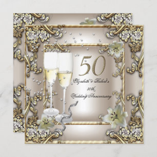 Invitation 50e Anniversaire Mariage Cream Gold Lily