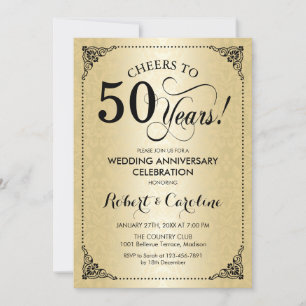 Invitation 50e anniversaire Mariage - Damas noir d'or