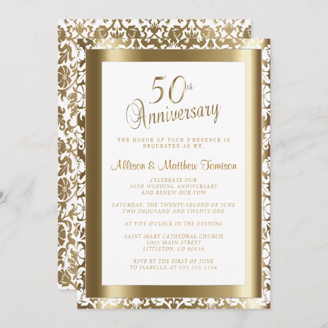 Invitation 50e anniversaire 💑 Mariage d'or 2 | Texte do-it-y (Devant / Derrière)