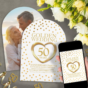 Invitation 50e anniversaire mariage d'or coeur