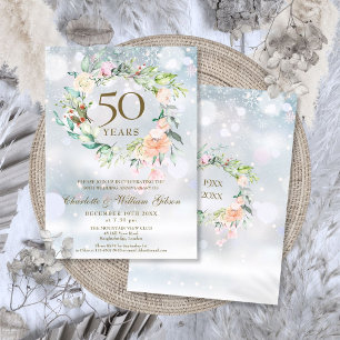 Invitation 50e anniversaire Mariage d'or Floral d'hiver