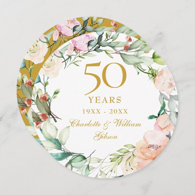 Invitation 50e anniversaire Mariage d'or Garland Rose (Devant / Derrière)