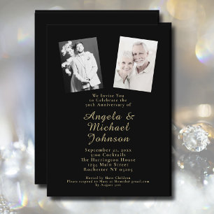 Invitation 50e anniversaire Mariage Elégant Chic Black Gold