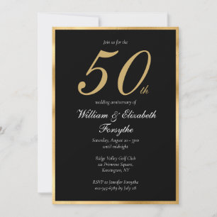 Invitation 50e anniversaire Mariage Elégant Or Noir