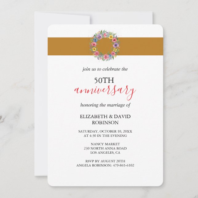 Invitation 50e anniversaire mariage Gold unique (Devant)