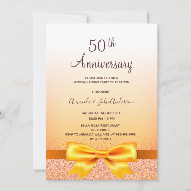 Invitation 50e anniversaire mariage or arc scintillant (Devant)