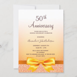 Invitation 50e anniversaire mariage or arc scintillant