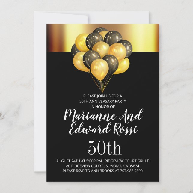 Invitation 50e anniversaire Mariage or noir (Devant)