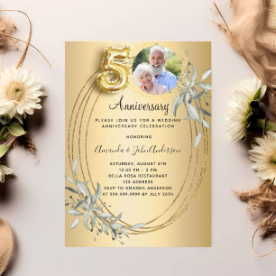 Invitation 50e anniversaire mariage or photo vert